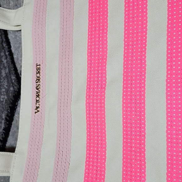 VICTORIA SECRET 2016 OMBRE SEQUINS STRIPED CANVAS CARRY-ALL TOTE BAG - Picture 2 of 10